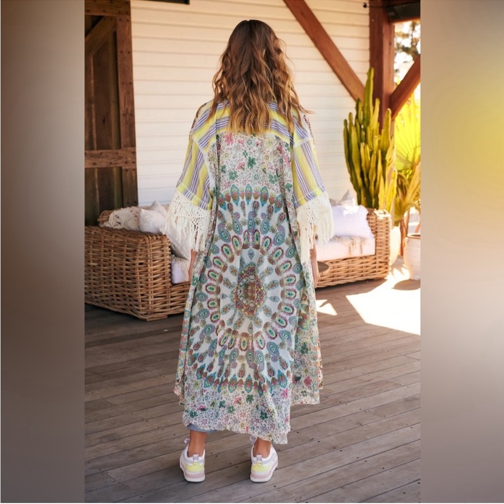 FREE PEOPLE Watching Waves Maxi Shirt / Aquamarine Combo - Picture 12 of 13